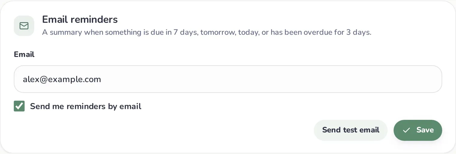 Email reminder settings