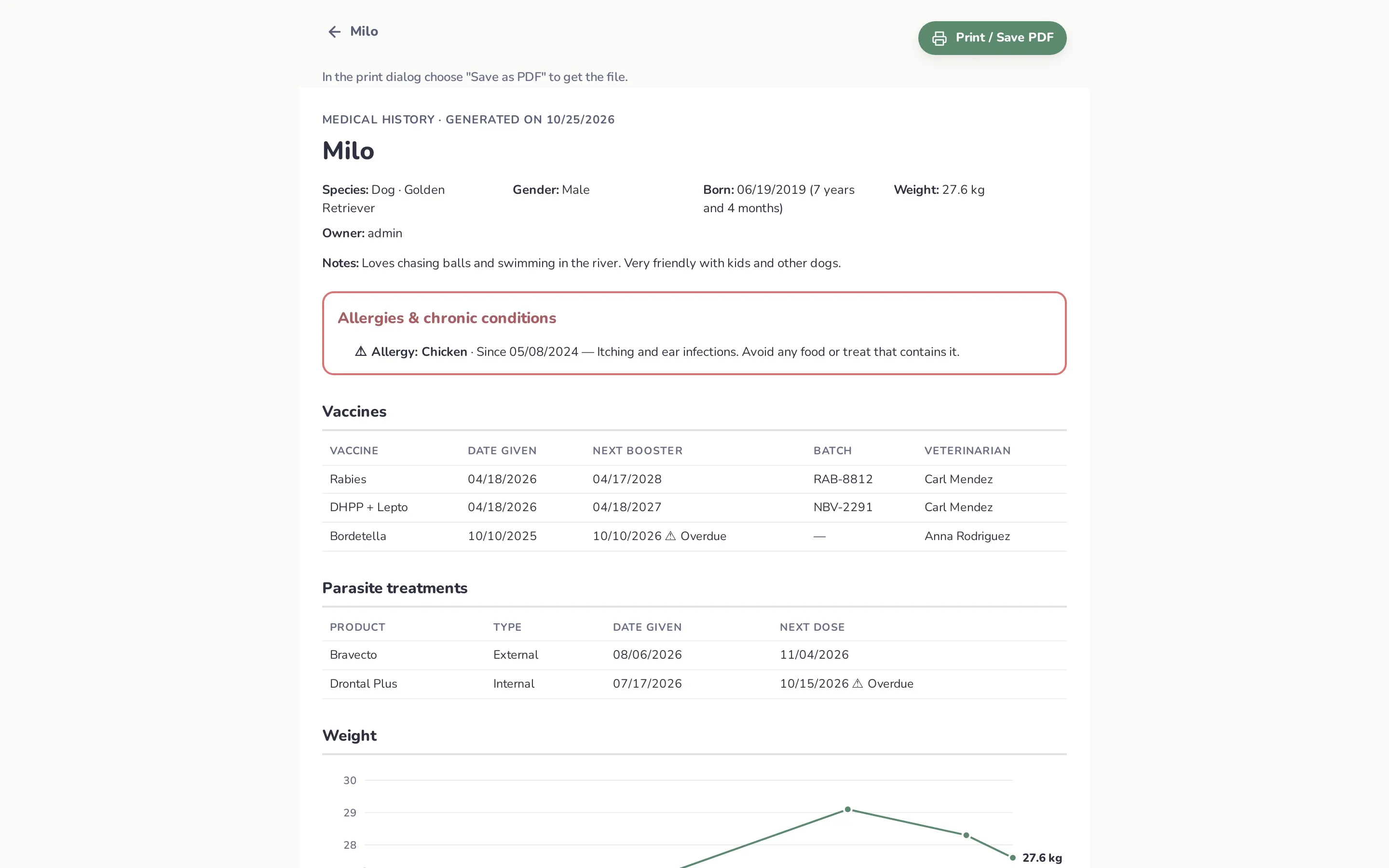 Printable report